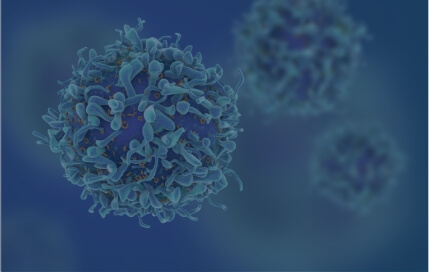 An image of a blue virus on a blue background.